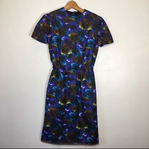 Vintage 60's Wiggle Secretary Dress Blues Browns